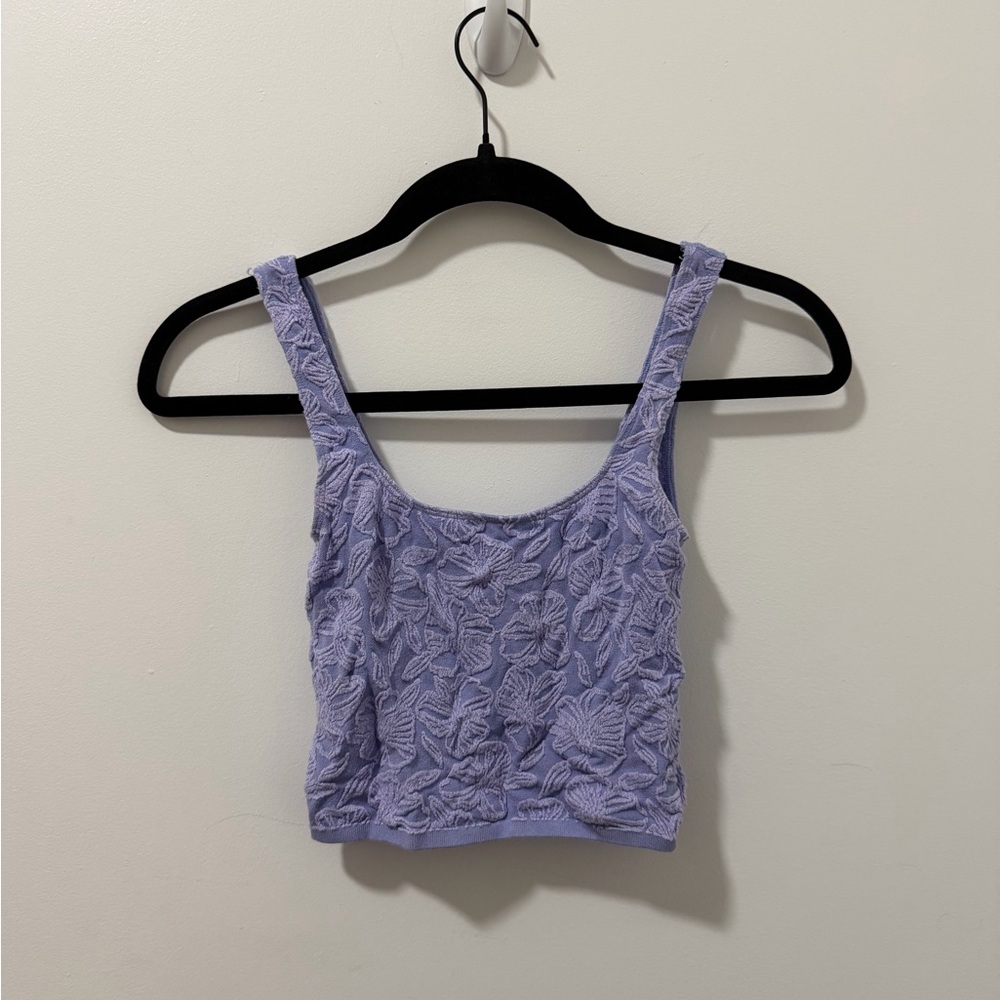 Anthropologie Lavender Textured Floral Crop Tank